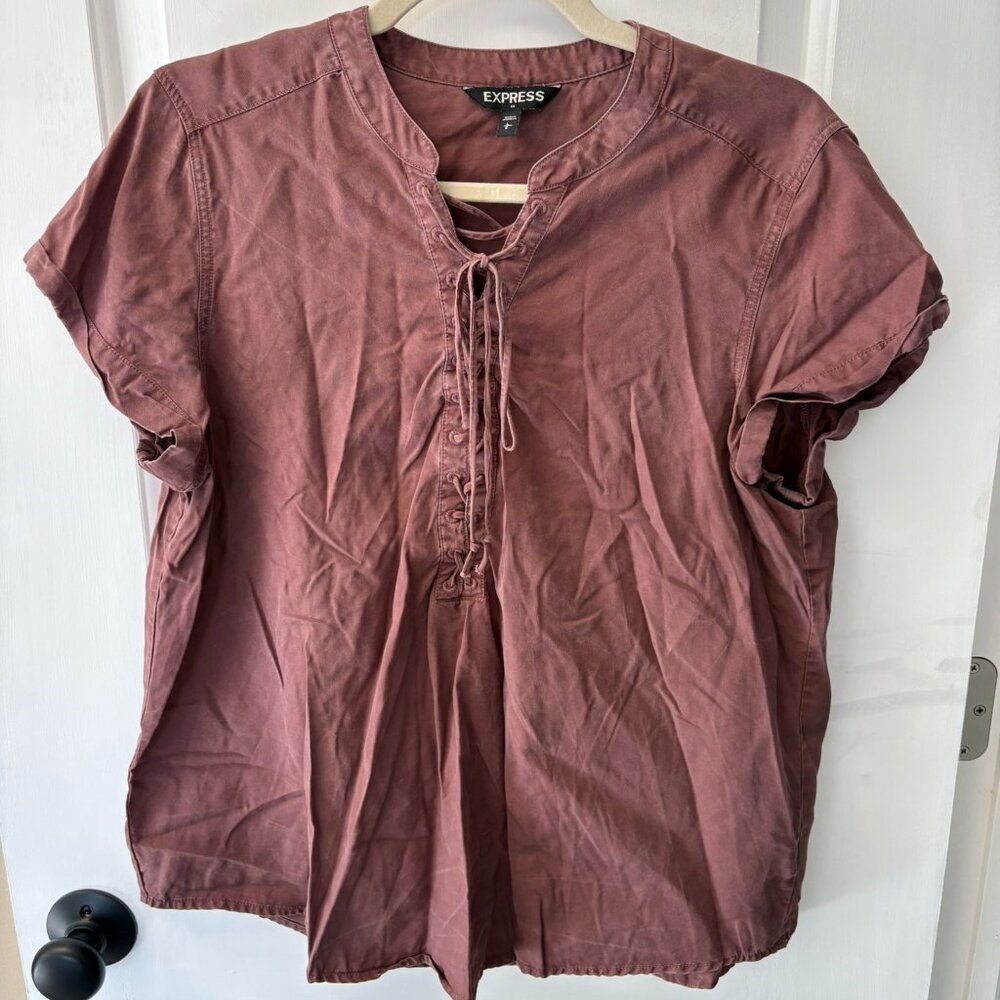 Lyocell mauve lace up front shirt